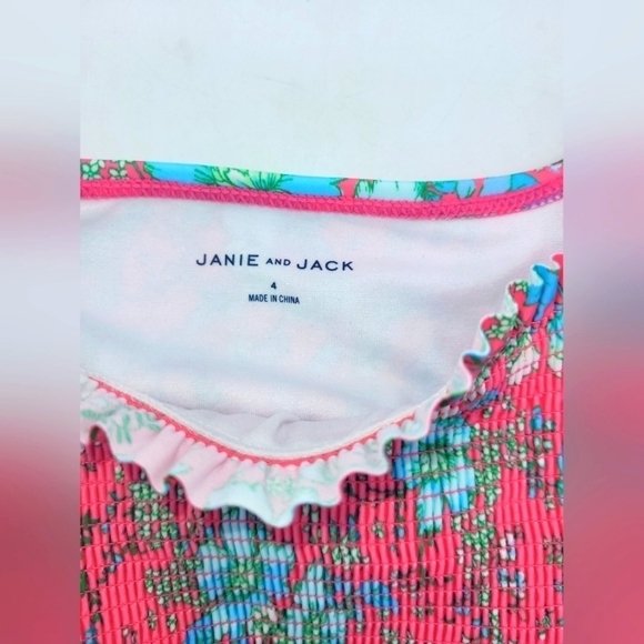 JANIE AND JACK FLORAL PUFF SLEEVE 2-PIECE SWIMSUIT IN PINK TART FLORAL SIZE 4 - Picture 10 of 15